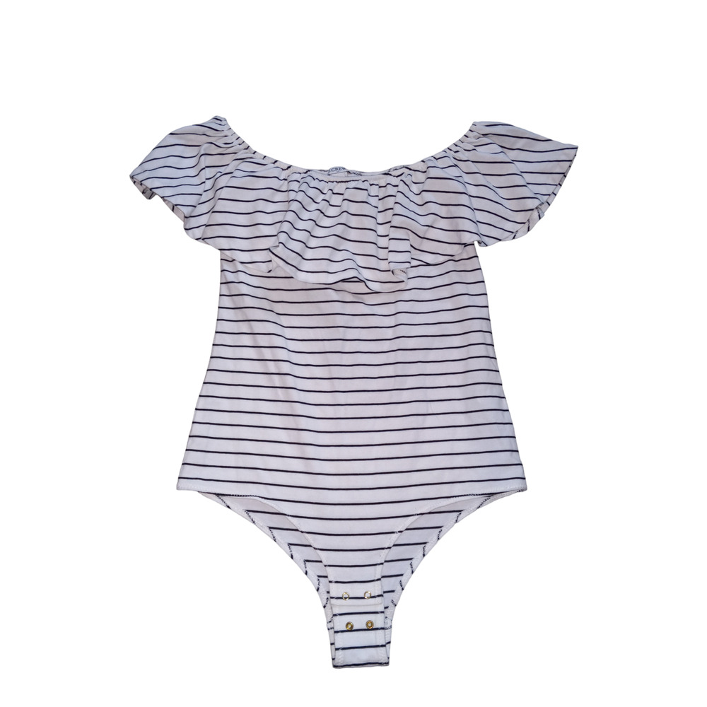 J. Crew Factory Striped Off-Shoulder Bodysuit - White and Black